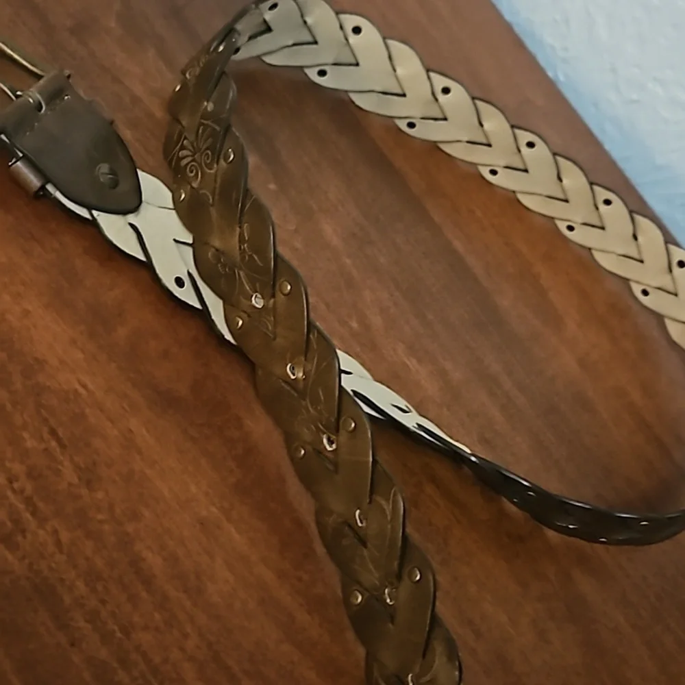 VTG Brown Faux Leather Embossed Woven Belt